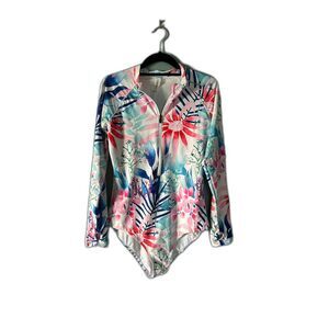 Yolipuli Swimsuit Floral Half Zip Back Bathing Suit Swim Wear Sleeve 3xl